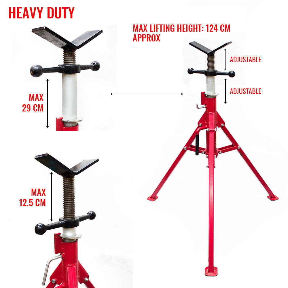 Robust Welding Stand Pipe Jack with Foldable Legs, Adjustable Height 71-125cm, 1.1 Ton Load Capacity