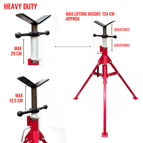 Robust Welding Stand Pipe Jack with Foldable Legs, Adjustable Height 71-125cm, 1.1 Ton Load Capacity