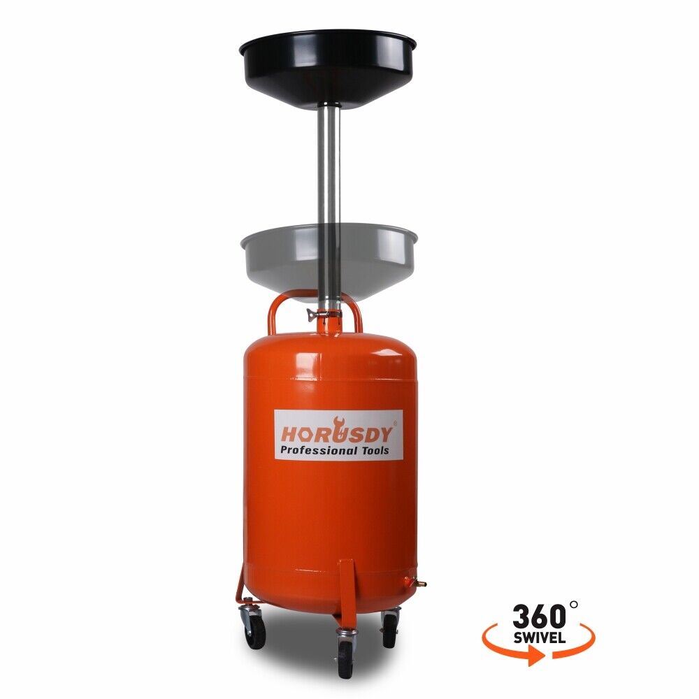 HORUSDY 80L Mobile Waste Oil Drainer with Telescopic Shaft, 90-136cm Adjustable, 10L Collection Pan for Efficient Workshop Fluid Management