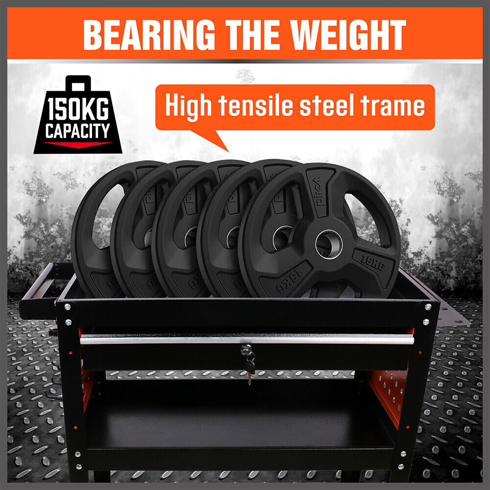 Single Drawer Tool Storage Trolley - Secure storage, easy mobility, versatile organization, convenient tool hanger system.