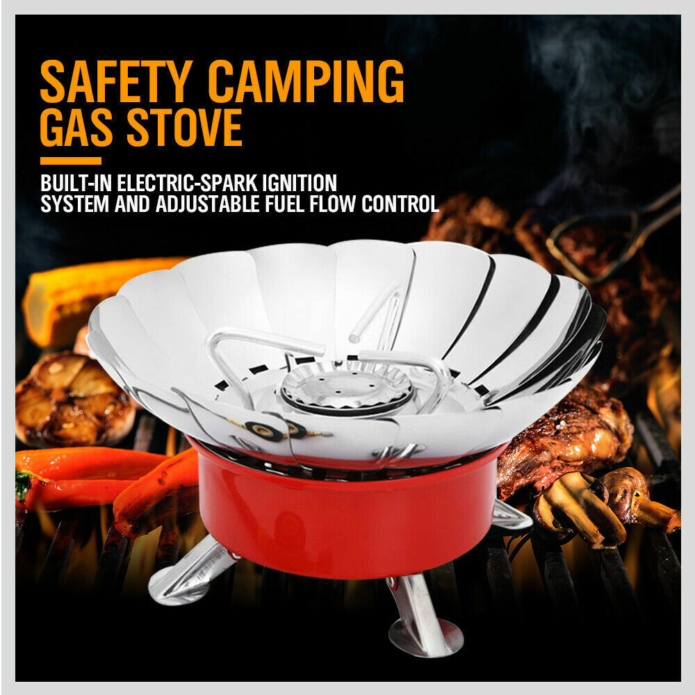 Compact and windproof outdoor gas burner, ideal for camping and outdoor cooking. Folding design for easy portability, with a sturdy and stable build