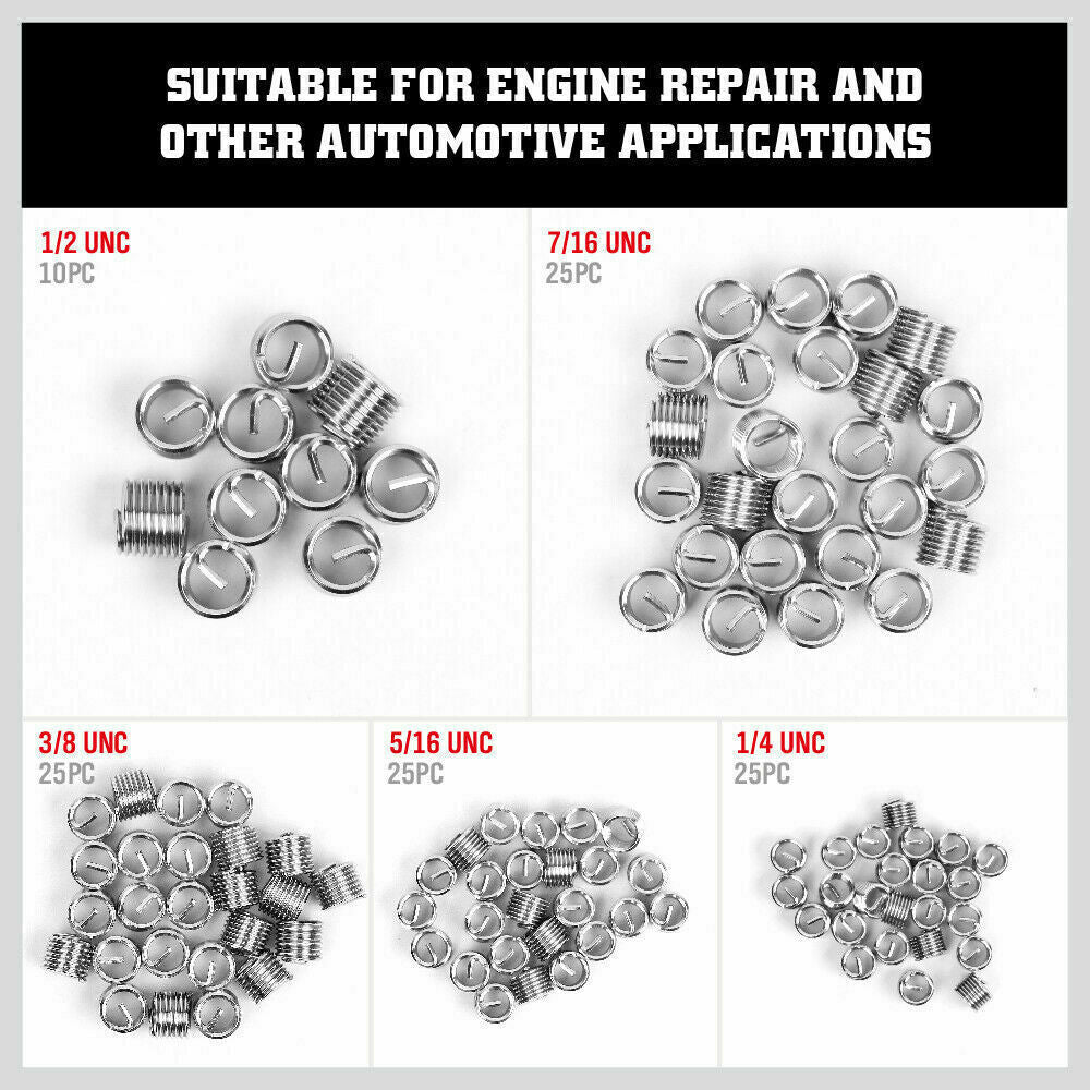 Comprehensive 131-Piece Imperial Thread Repair Kit with Helicoil Inserts, Tools, and Case for SAE Standards