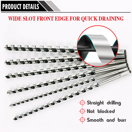 460mm Long 6Pc Auger Wood Drill Bits Set - 10-20mm Hex Shank, Includes Wooden Storage Box