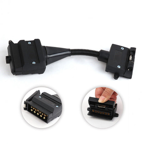Durable 7 Pin Flat to 12 Pin Flat Trailer Adaptor - Waterproof ABS Caravan Connector in Black