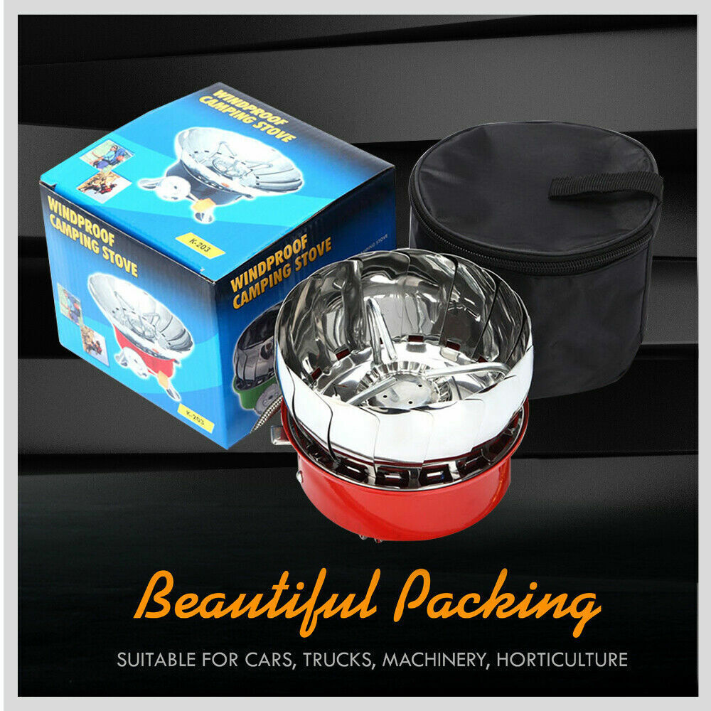 Compact and windproof outdoor gas burner, ideal for camping and outdoor cooking. Folding design for easy portability, with a sturdy and stable build