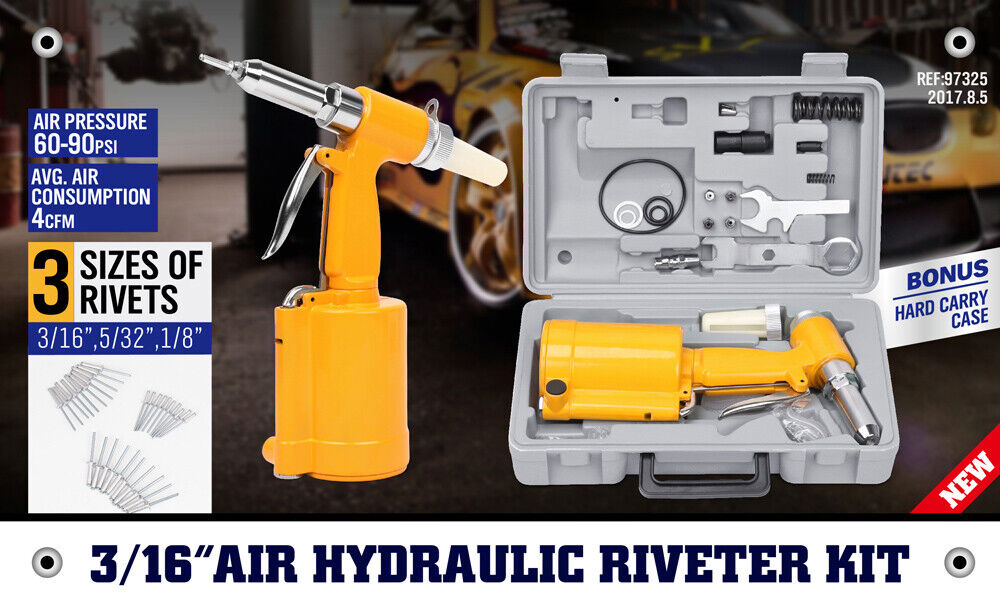 Professional Air Hydraulic Pop Rivet Gun Kit - Pneumatic Riveter with Multiple Nozzles and Accessories for Various Riveting Tasks