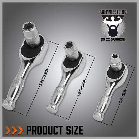 HORUSDY 3-Piece Stubby Socket Ratchet Wrench Set featuring 72-Tooth Mechanism and Durable CRV Construction, Sizes 1/2", 3/8", 1/4" with Storage Pouch