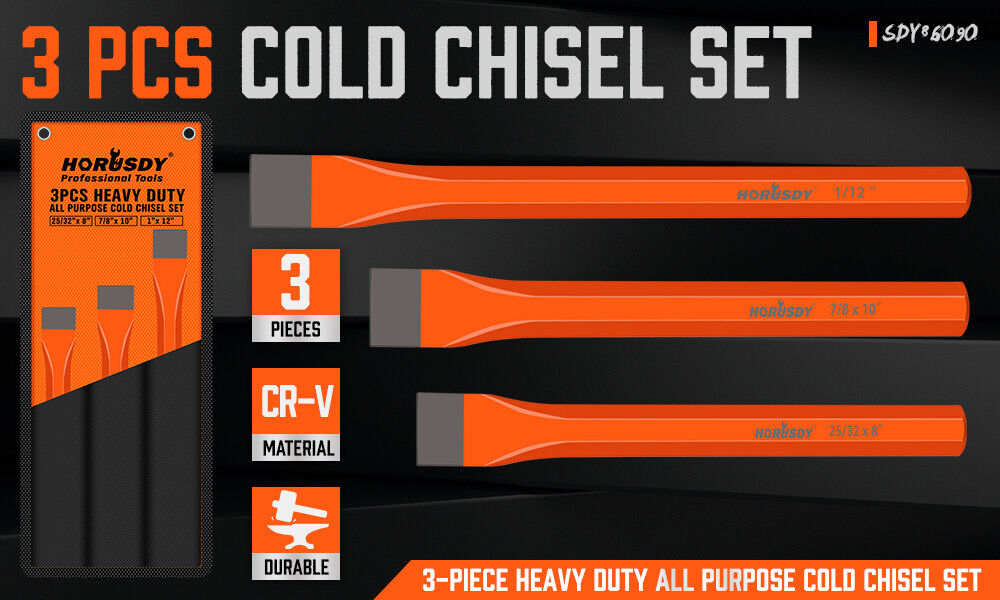 HORUSDY 3Pc Extra Long Cold Chisel Set Stone Brick Masonry Concrete wi ...