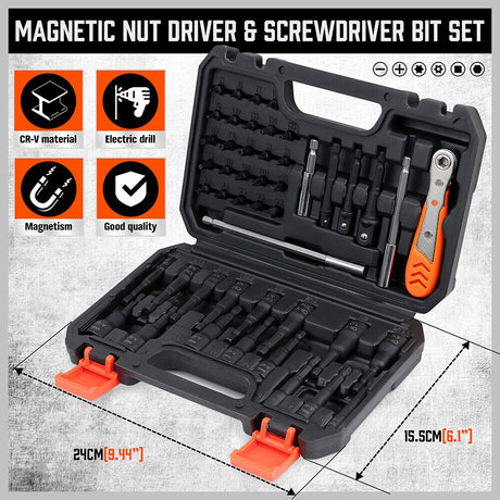 HORUSDY 47-Piece Magnetic Nut Driver Set - Versatile Drill Bits and Extensions with Durable Chromium Vanadium Steel Construction