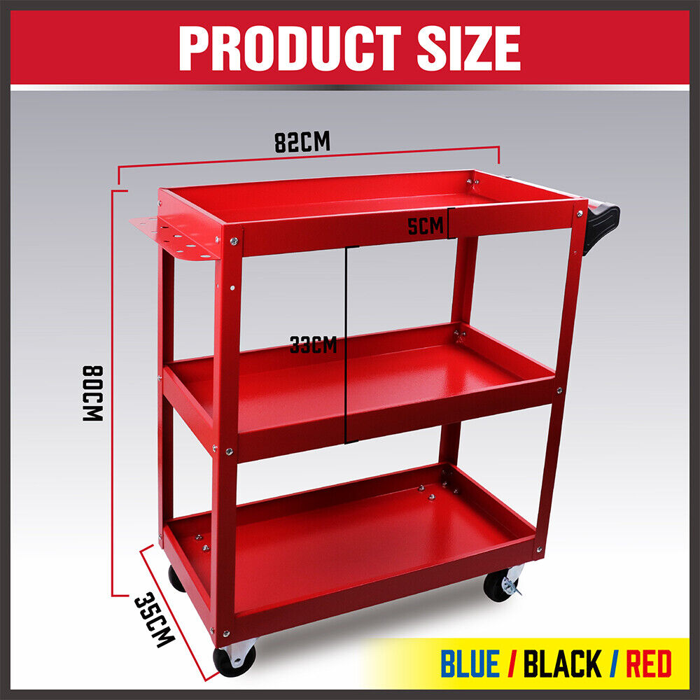 Heavy-Duty 3-Tier Tool Cart - Workshop Garage Storage Organizer with ample space and convenient features.