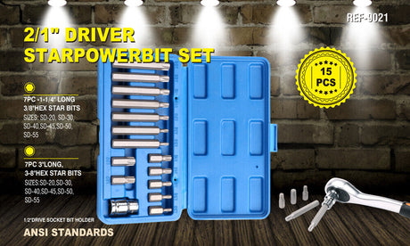 Complete 15-Piece Torx Bit Set with Long and Short Bits, 1/2" Drive CR-V, in Durable Storage Case