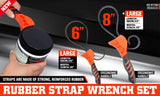 Two-piece adjustable strap wrench set with reinforced rubber belts and ergonomic handles.