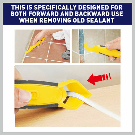 Comprehensive 3-piece scraper set for easy caulking and sealant removal, including a finishing tool, plastic scraper, and caulk nozzle with storage bag.