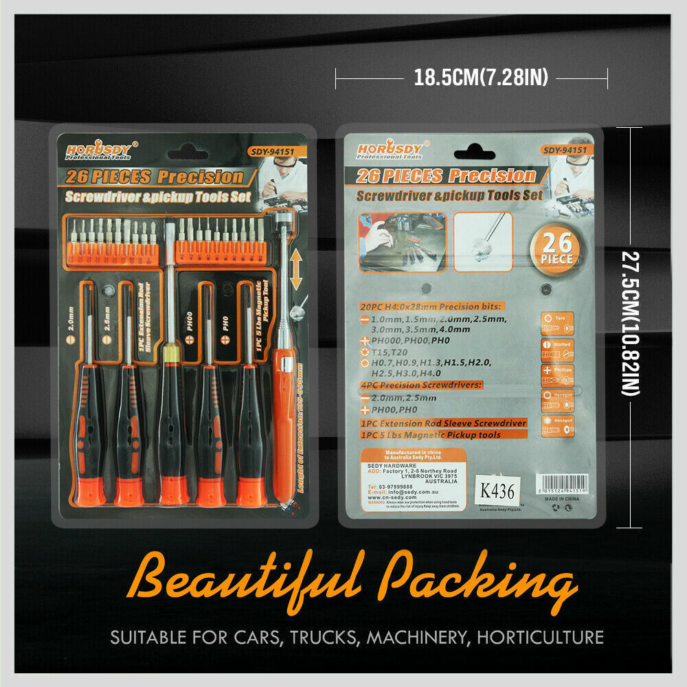 Versatile 26-Piece Precision Screwdriver Set with Magnetic Pickup Tool and Multiple Bit Types