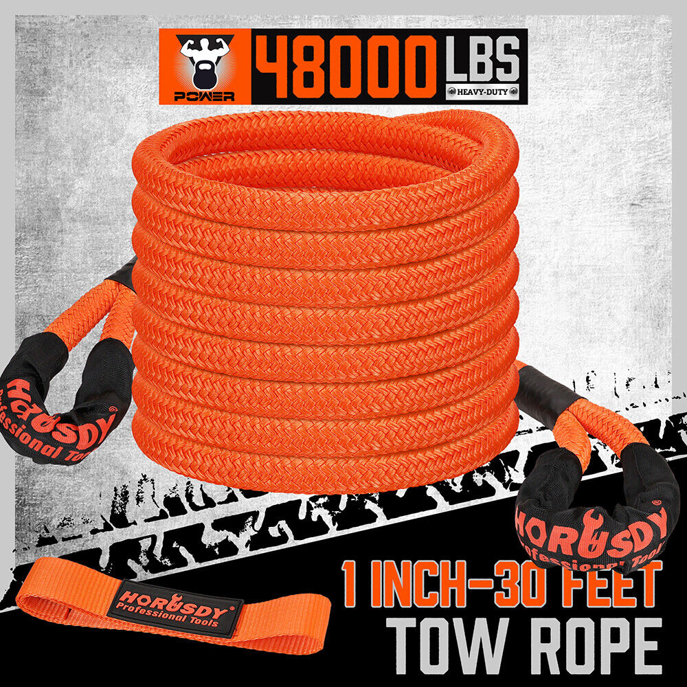 HORUSDY 30FT Heavy-Duty Nylon N66 Kinetic Recovery Tow Rope with 48000 Lbs Break Strength for Off-Road Recovery