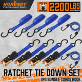 Durable 10-Piece HORUSDY Ratchet Tie Down Straps with Rubber-Coated S-Hooks and Bungee Cords, 15FT Length, 2200 LB Capacity for Secure Transportation