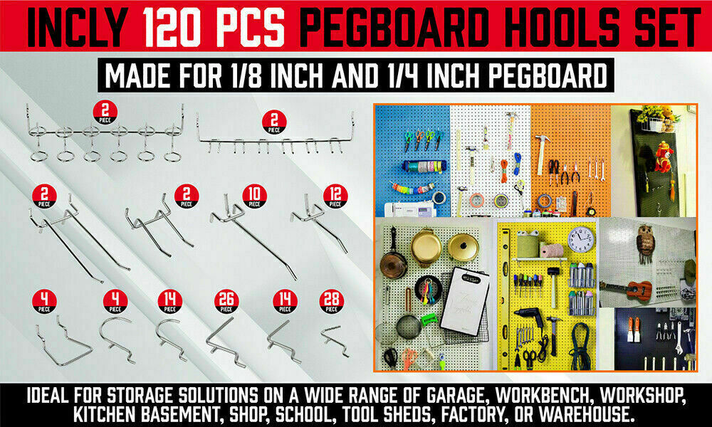 Comprehensive 120-Piece Pegboard Hooks Set with Various Sizes for Organizing Tools on Garage and Workshop Walls