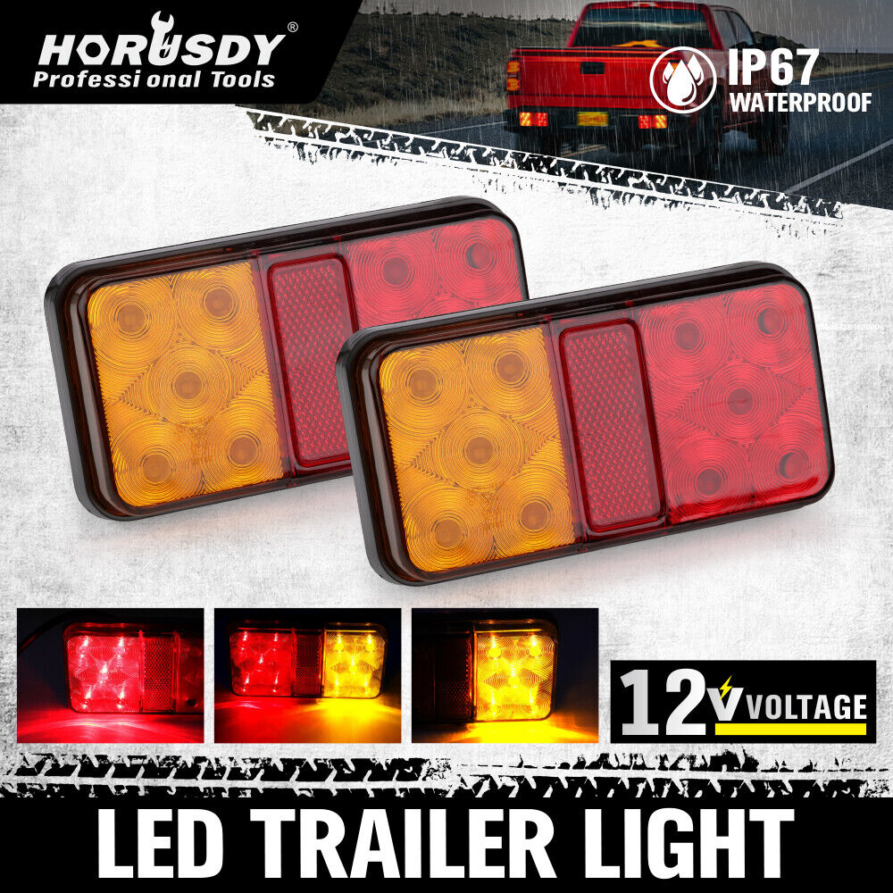 HORUSDY LED Trailer Tail Lights, 2Pcs Set, 150x80x30mm, 100mm Screw Spacing, 12V, Long-Lasting, Low Consumption, Ideal for Trucks, Caravans, Utes, Boats