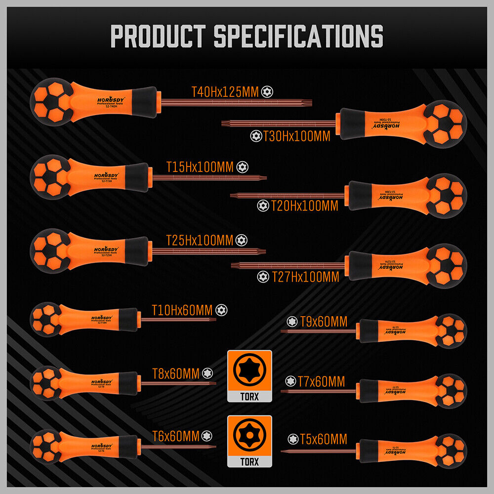 Durable 13-Piece Magnetic Torx Screwdriver Set with Tamper Proof Star Keys and Ergonomic Anti-Slip Handles