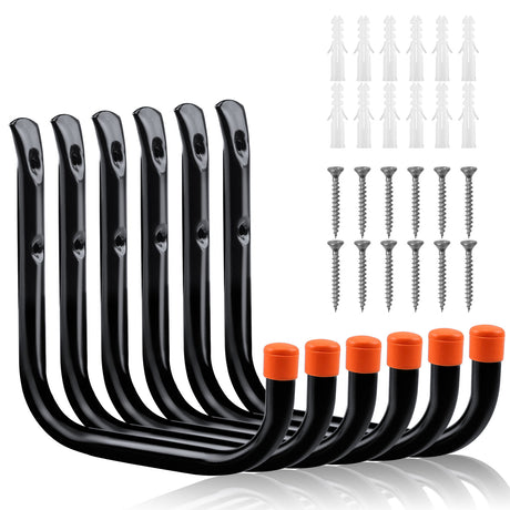 HORUSDY 6Pc Garage Storage Hooks Set - Durable Steel, Rust Resistant, 15Kg/30Lbs Capacity