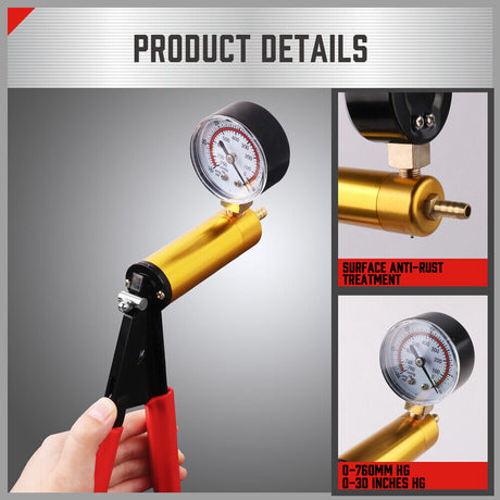 HORUSDY Hand Held Vacuum Pump and Brake Bleeder Kit, featuring Pressure Tester, Vacuum Gauge, and Multiple Adapters for Car and Motorcycle Brake Systems, with 120ML Capacity and Durable Design