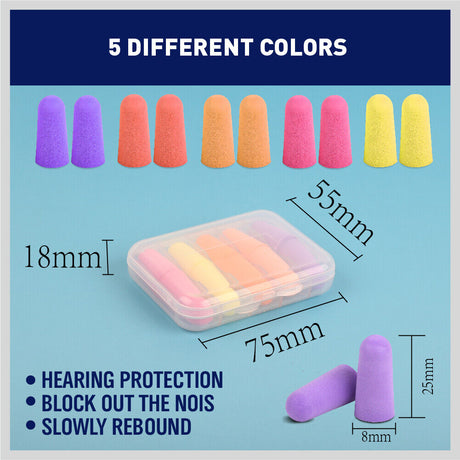 Soft PU Foam Earplugs for Noise Reduction, 10-Pairs, with Individual Storage Cases for Hygiene and Portability
