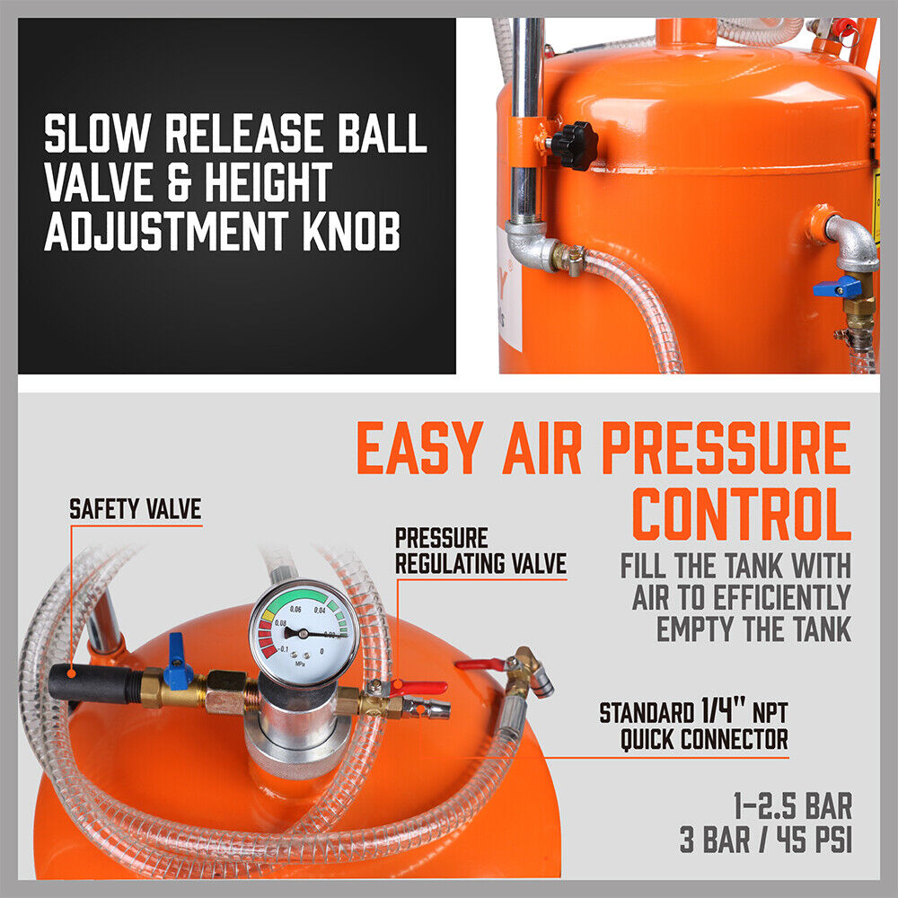 HORUSDY 80L Pneumatic Waste Oil Drainer with Extractor Hose, 98-140cm Adjustable Height, 10L Collection Pan, for Efficient Workshop Fluid Management