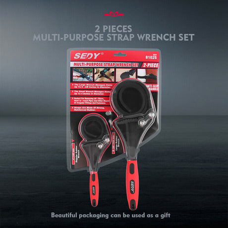SEDY 2Pc Rubber Strap Wrench Set with anti-slip spiral burrs for various applications