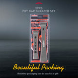 Durable stainless steel pry bars with hooked and flat ends for lifting, scraping, and prying.