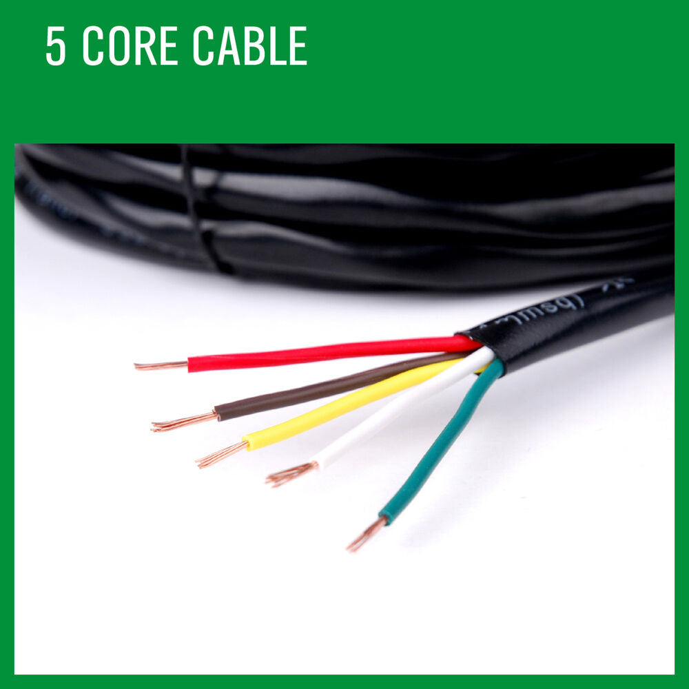 Durable 20M 5 Core Trailer Wire Cable with Oxygen-Free Copper Wire, suited for automotive use in caravans, boats, and trucks.