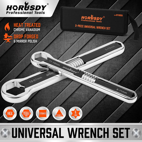 HORUSDY 2-Piece Universal Wrench Set, 8-inch and 10-inch, Adjustable for SAE and Metric Sizes, Full Steel with Mirror Polish Finish