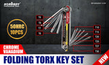 Durable Folding Torx Star Key Set - Chrome Vanadium Steel Construction, T6-T30 Sizes, with Corrosion-Resistant Aluminum Holder