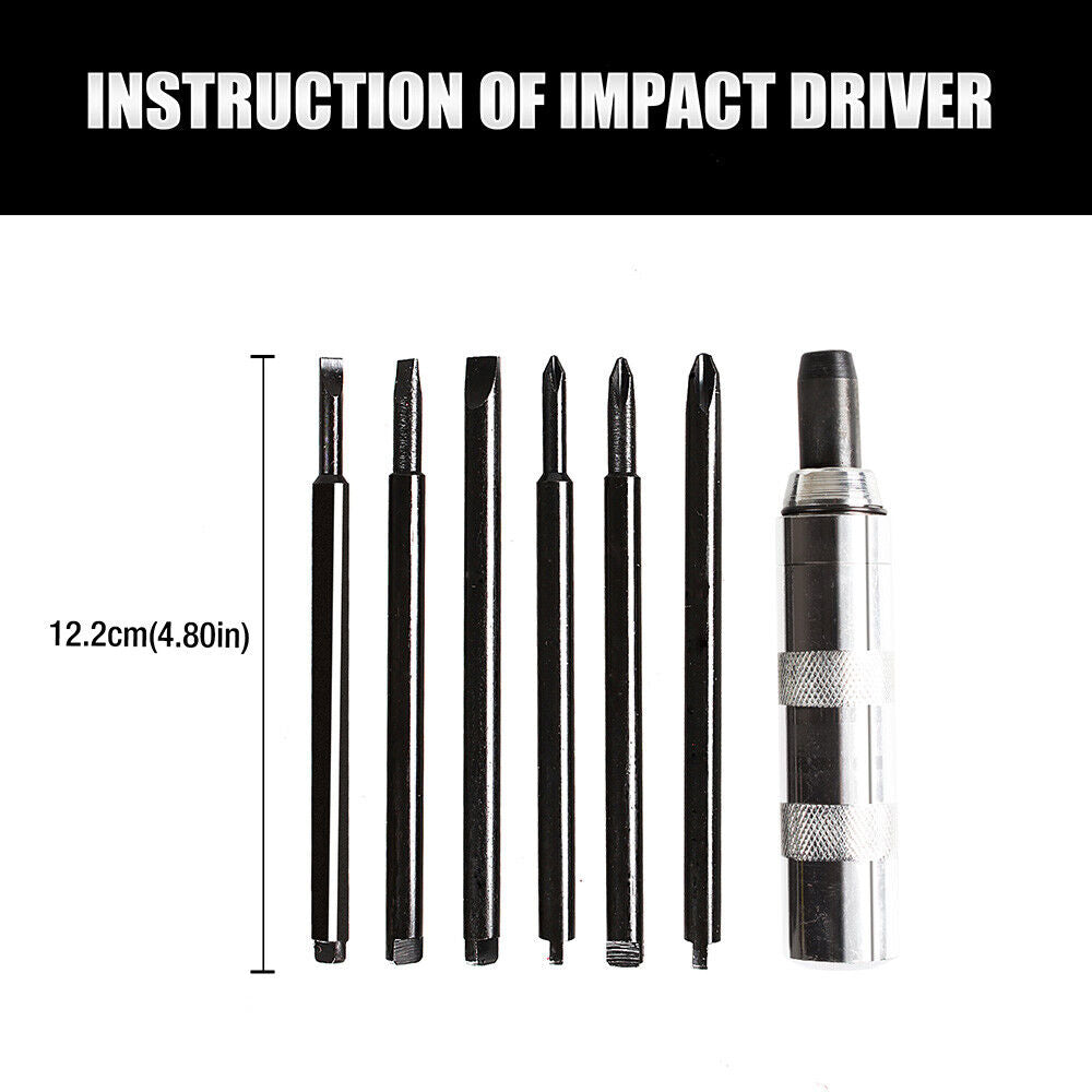 6Pc Impact Driver Set with Phillips, Slotted, and Flat Punch Bits in a Steel Case