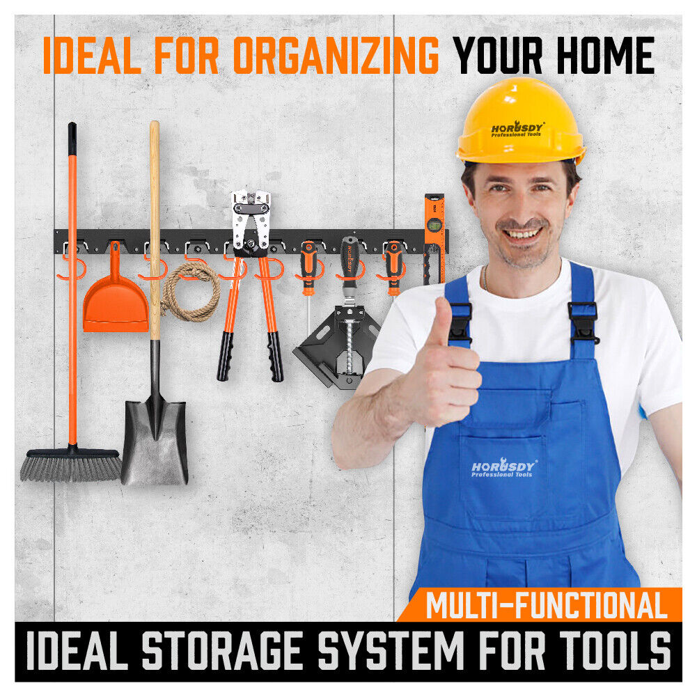 Versatile 64-Inch Wall Mount Tool Hanger and Organizer - Includes Garden Storage Hooks, Pegs, and Racks for Efficient Tool Management