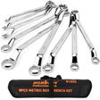 A complete set of 9 metric HORUSDY spanners with 75-degree offset and double box ends, displayed with a mirror finish for durability and precision.