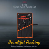 HORUSDY 3-Piece Water Pump Pliers Set with Slip Groove Joints, featuring 7", 10", and 16" Sizes, High-Polish Heads, Dipped Handles, and Storage Bag