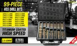 Comprehensive 99-Piece HSS Titanium Coated Drill Set - Precision Drills for Wood, Plastic, Metal, Sizes 1.5-10mm, Comes with Case
