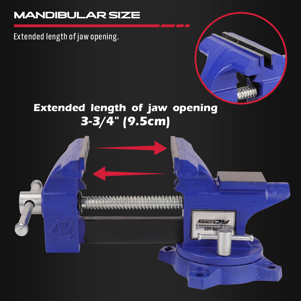 HORUSDY 4.5-Inch Blue Bench Vise with Multi-Jaw Design and Magnetic Jaw Pad, Ideal for Woodworking, Welding, and Precise Clamping