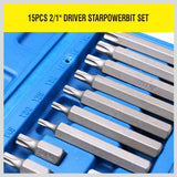 Complete 15-Piece Torx Bit Set with Long and Short Bits, 1/2" Drive CR-V, in Durable Storage Case