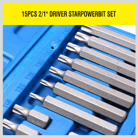 Complete 15-Piece Torx Bit Set with Long and Short Bits, 1/2" Drive CR-V, in Durable Storage Case