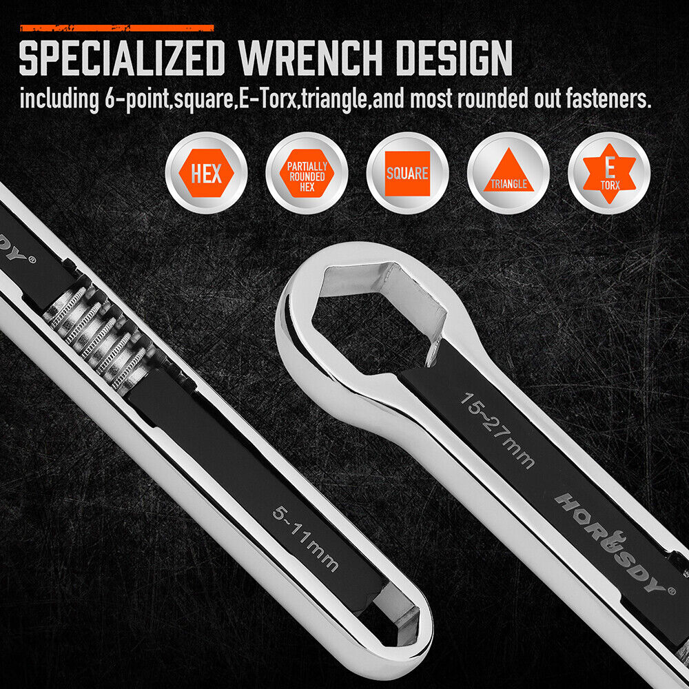 HORUSDY 2-Piece Universal Wrench Set, 8-inch and 10-inch, Adjustable for SAE and Metric Sizes, Full Steel with Mirror Polish Finish