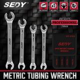SEDY 4-Piece Metric Flare Nut Wrench Set, Dual Sizes 9-17mm, Durable CR-V Steel, with Convenient Storage Pouch