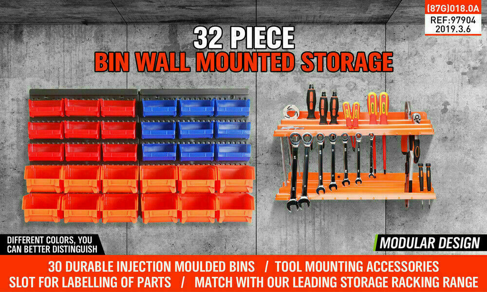 Versatile 32-Bin Wall Mounted Storage Rack for Garage and Shed Organization