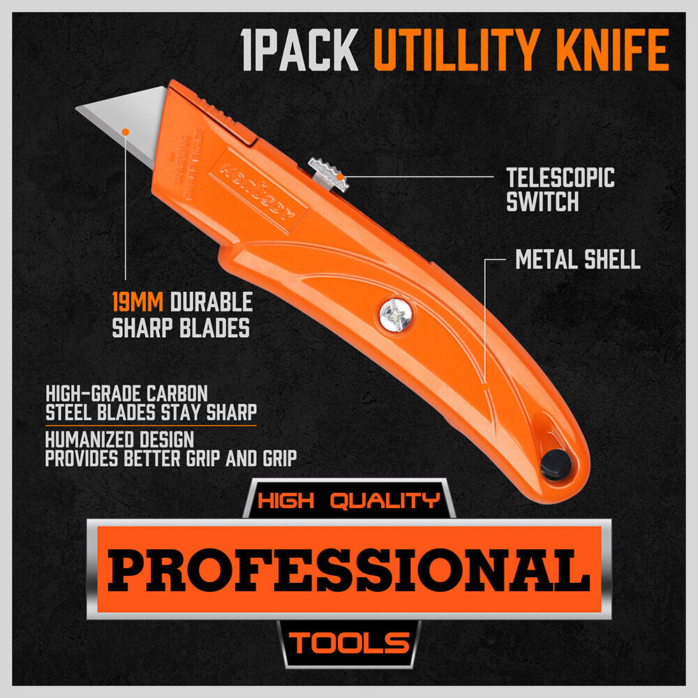 HORUSDY Retractable Utility Knife Set with SK5 Blades in 3 Sizes, Ergonomic Rubber Handle for Safe and Efficient Cutting