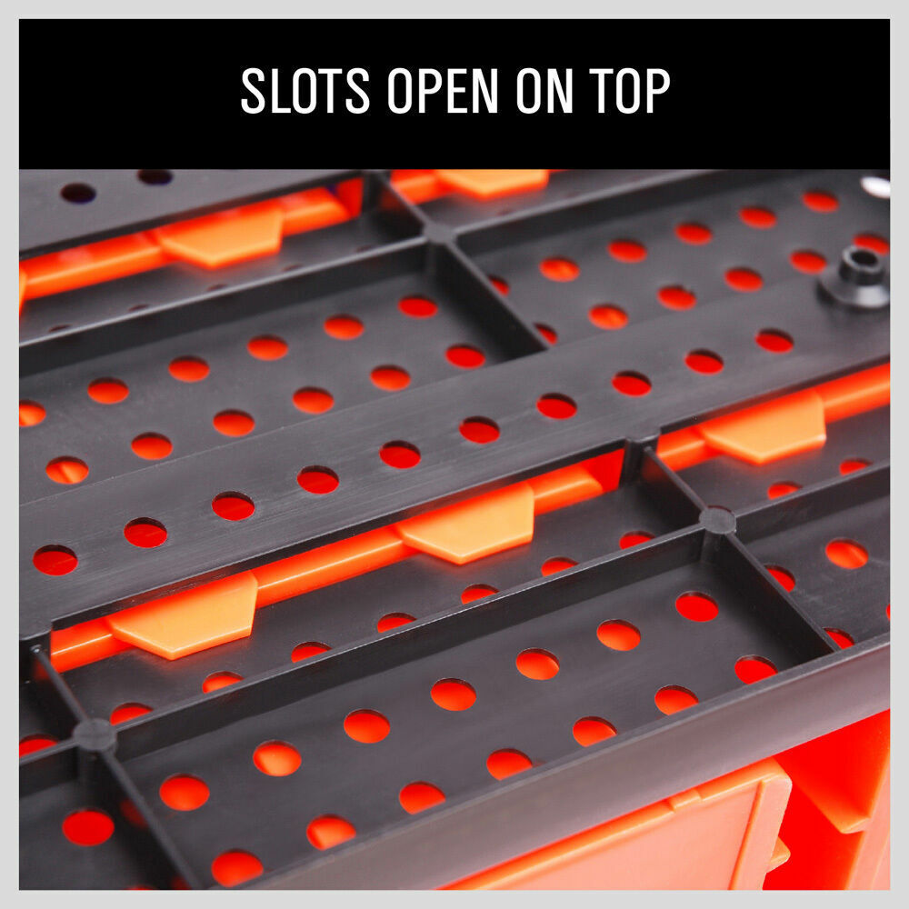 60-Piece Wall Mounted Tool Storage Bins Kit - Includes Red, Blue, Orange Bins and Peg Boards for Garage and Shed Organization