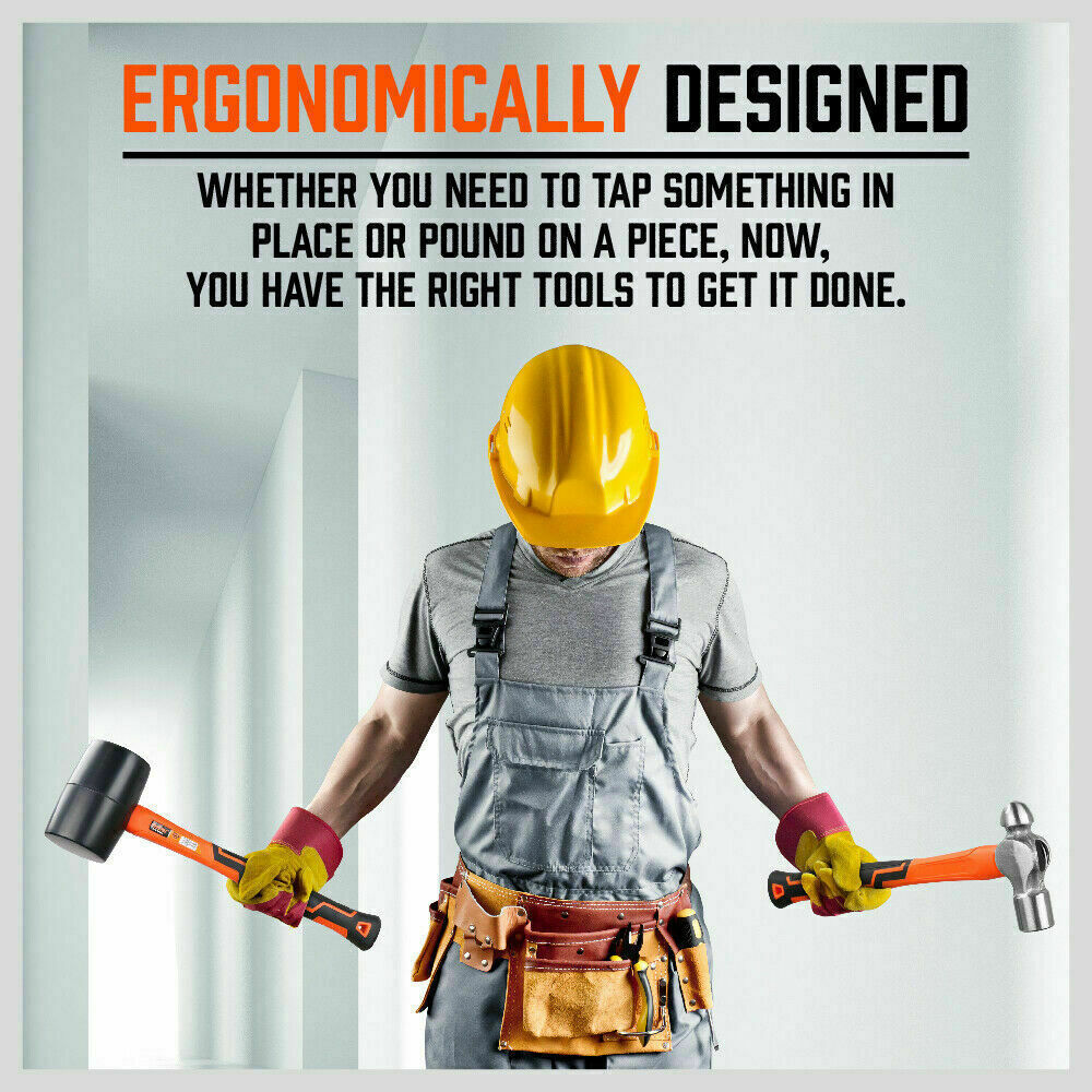 Comprehensive 5-Piece Hammer Set with TPR Grip Handles - Features Ball Pein, Rubber Mallet, Sledge, and Cross Pein Hammers