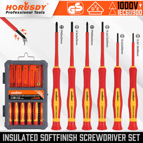 HORUSDY 6-Piece Precision Insulated Magnetic Screwdriver Set - 1000V Safety Rated, Slotted and Phillips Heads, Durable and Rust-Resistant