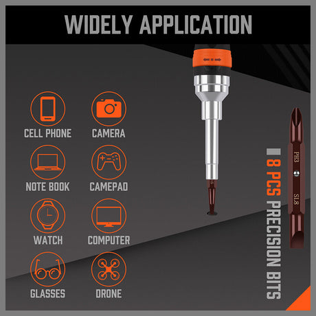 Comprehensive 19-piece ratchet screwdriver set including double-end bits with ball lock storage in handle, featuring anti-slip grip for efficient use in home or car repairs