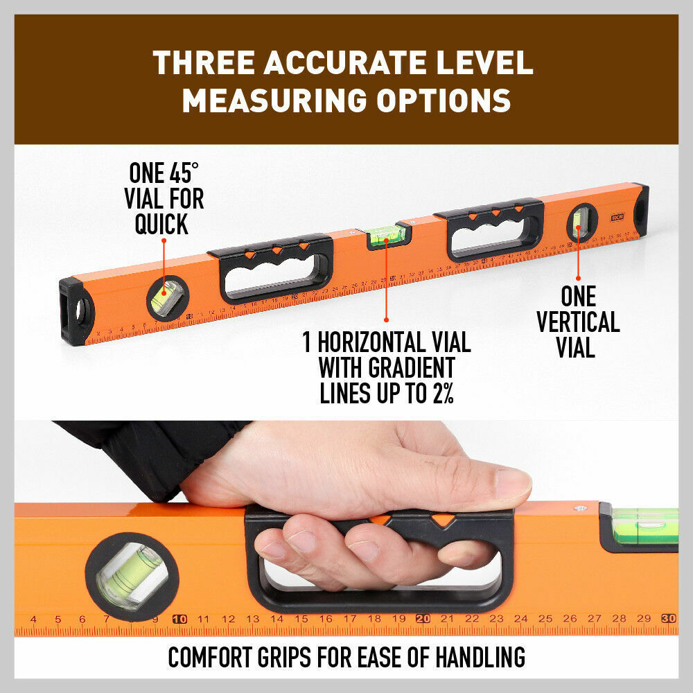 Horusdy 600mm Aluminium Spirit Level Ruler - Features Magnetic Tape, 3 Vials for Vertical, Horizontal, and 45-Degree Measurements