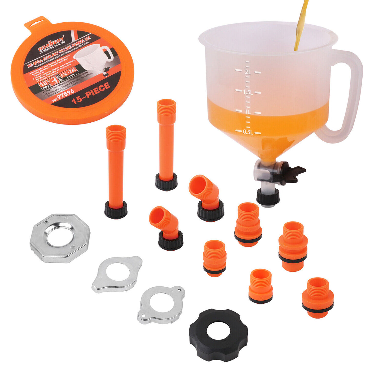 15-Piece No-Spill Coolant Funnel Kit with Valve Switch, Radiator Bleed ...